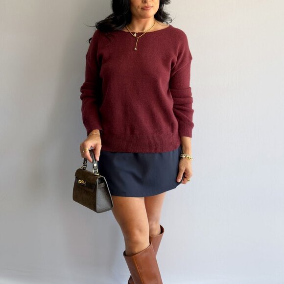 Women’s 3-Way Lace-Trim Convertible Sweater Cardigan – Burgundy - Picture 6 of 13